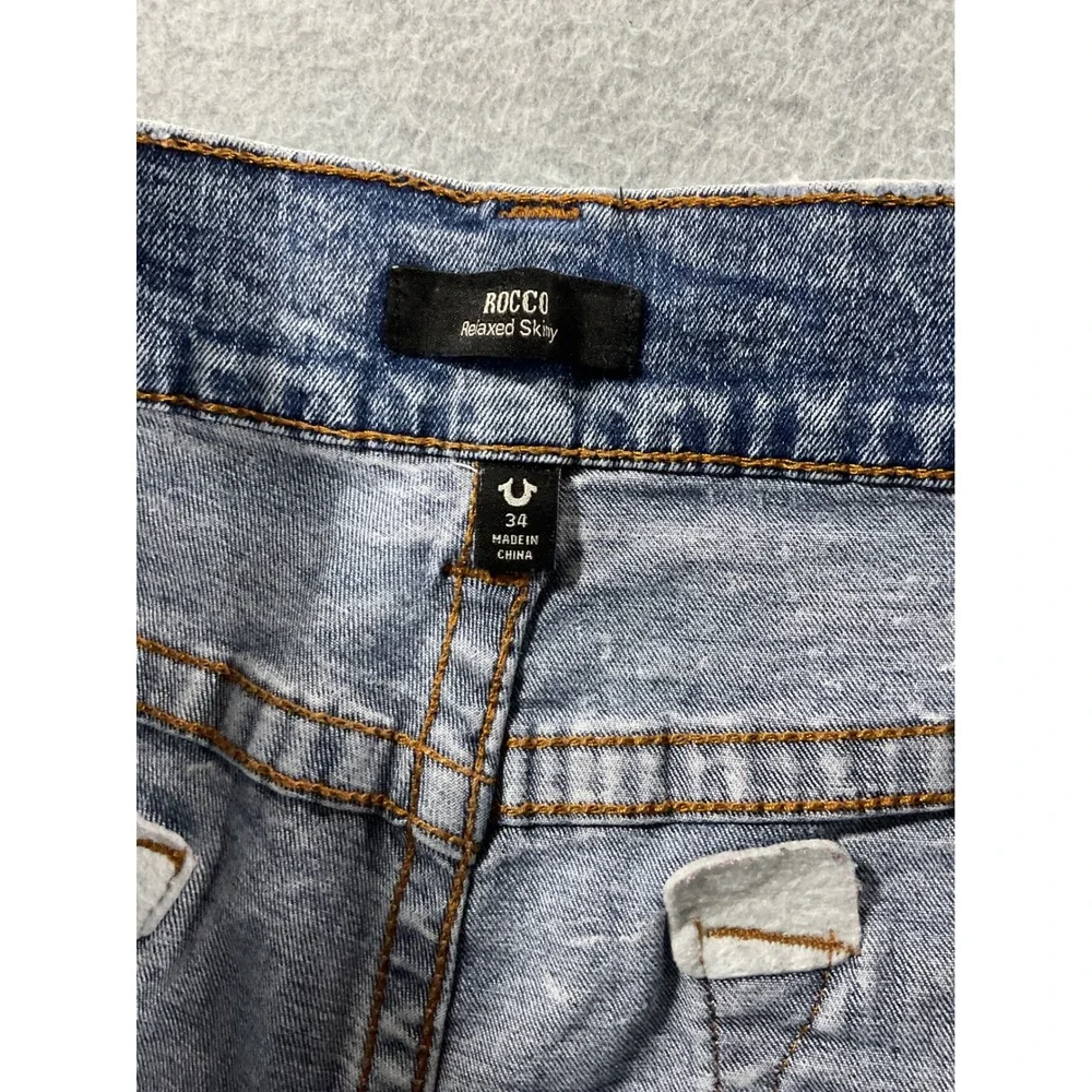 True Religion Rocco Relaxed Skinny Denim Mens 34 Blue Acid Wash Cut Off 1127